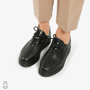Pantofi Casual dama din piele naturala Perforati CRL0782 NEGRU - Img 3