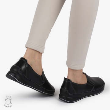 Pantofi Casual dama din Piele naturala USORI TIP SLIP-ON CRL1339 NEGRU - Img 2