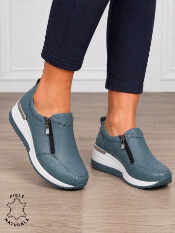 Pantofi Casual Dama Piele Naturala CRL0072 ALBASTRU - Img 3