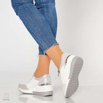 Pantofi Casual Dama Piele Naturala CRL0072 ALB - Img 4