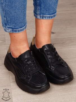 PANTOFI CASUAL Dama Piele Naturala cu mici perforati confortabile CRL1596 NEGRU - Img 2
