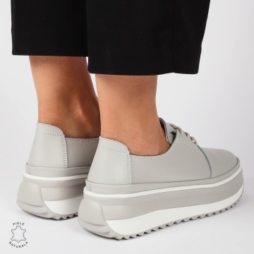 PANTOFI CASUAL Dama Piele Naturala CU SIRET CRL1439 GRI - Img 4