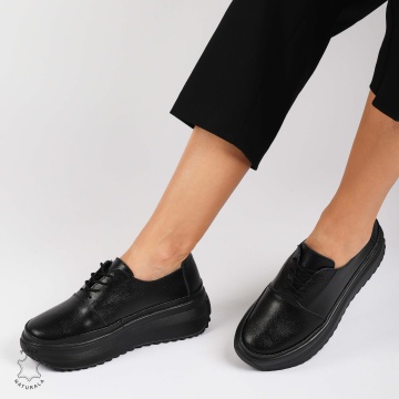 PANTOFI CASUAL Dama Piele Naturala CU SIRET CRL1439 NEGRU - Img 3