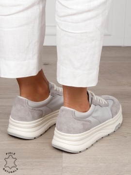 Pantofi Casual damă piele naturala intoarsa cu textil CRL1578 GRI - Img 4