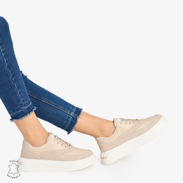 Pantofi casual dama piele naturala si piele naturala intoarsa CRL0872 BEJ - Img 3