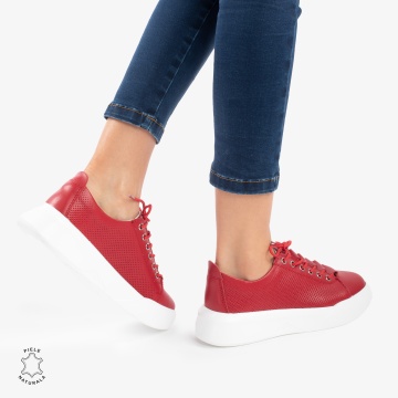 Pantofi Casual de dama din Piele Naturala CRL0572 Rosu - Img 3