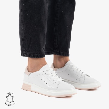 PANTOFI CASUAL DE DAMA DIN PIELE NATURALA CRL0770 ALB CU ROZ - Img 2