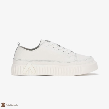 Pantofi Casual de dama din Piele naturala cu talpa groasa CRL0489 ALB - Img 2