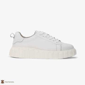 Pantofi Casual de dama din Piele naturala cu talpa groasa CRL0492 ALB - Img 2