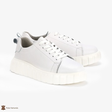 Pantofi Casual de dama din Piele naturala cu talpa groasa CRL0492 ALB