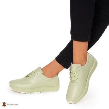 Pantofi casual de dama din piele naturala cu talpa plata CRL0024 VERDE - Img 4
