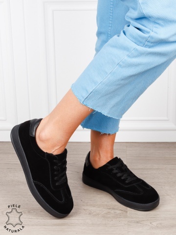Pantofi casual din piele naturală întoarsă cu design clasic și talpă confortabilă CRL1808 NEGRU - Img 2