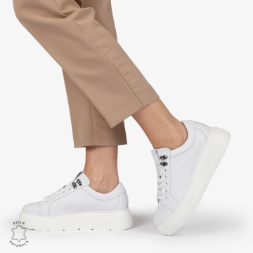 Pantofi CASUAL PIELE NATURALA CU INCHIDERE SIRET CRL1294 ALB - Img 3