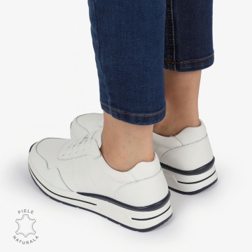 PANTOFI CASUAL Piele Naturala CU INCHIDERE SIRET SI MODEL PE TALPA CRL1303 ALB - Img 4