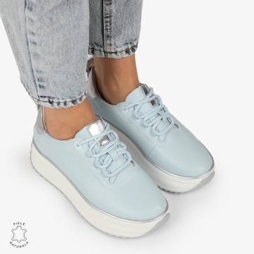 Pantofi CASUAL PIELE NATURALA cu TALPA INALTA CRL1291 ALBASTRU - Img 2