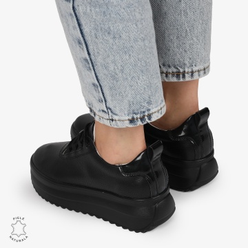 Pantofi CASUAL PIELE NATURALA cu TALPA INALTA CRL1291 NEGRU - Img 4