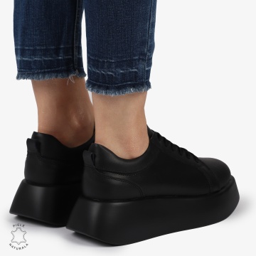 Pantofi casual piele naturala cu talpa inalta CRL881 NEGRU - Img 3