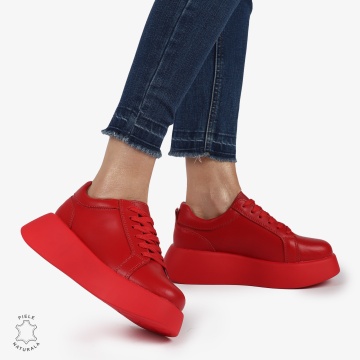 Pantofi casual piele naturala cu talpa inalta CRL881 ROSU - Img 3