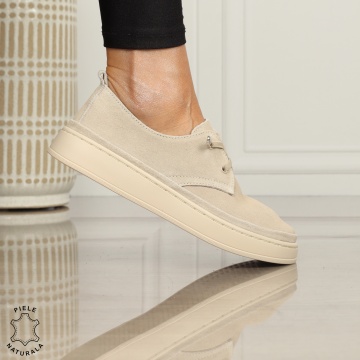 PANTOFI CASUAL Piele Naturala INTOARSA CU SIRET CRL1442 BEJ - Img 2