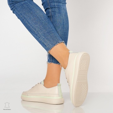 Pantofi casual trendy de dama din piele naturala Multicolor CRL0007 Bej - Img 4