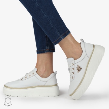 Pantofi DAMA CASUAL din piele naturală CU DETALIU FLUTURE CRL1376 ALB - Img 4