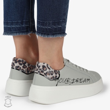 Pantofi DAMA CASUAL din piele naturală CU DETALIU SCRIS CRL1379 GRI - Img 4