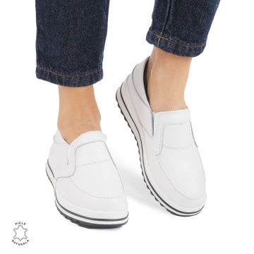 Pantofi dama casual piele naturala, Slip-On CRL878 ALB - Img 2