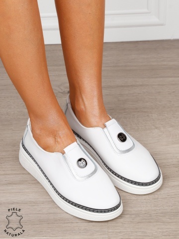 Pantofi damă din piele naturală cu finisaj clasic CRL1844 ALB - Img 2