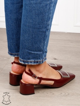 Pantofi dama eleganti din piele naturala cu toc gros mic CRL1615 Bordo - Img 4