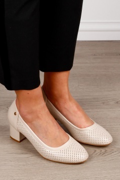Pantofi Eleganti dama din piele Ecologica cu brant din piele naturala CRL1585 BEJ - Img 2