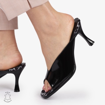PANTOFI ELEGANTI dama din Piele Naturala CU ASPECT SPECIAL CU TOC SUBTIRE CRL1398 NEGRU - Img 2