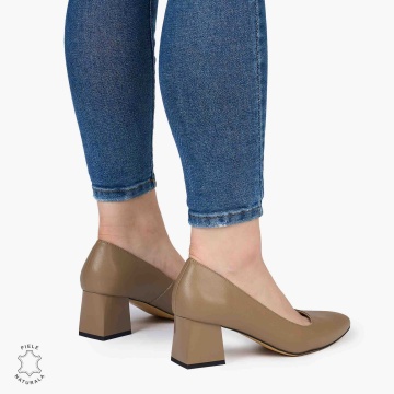 Pantofi Eleganți dama din Piele Naturala CU TOC MIC CRL0981 KHAKI - Img 3