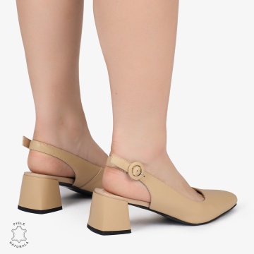 PANTOFI ELEGANTI dama din Piele Naturala CU TOC MIC CRL0988 BEJ - Img 3