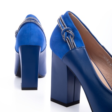 Pantofi Eleganti din Piele Ecologica cu toc Gros CRL0730 albastru - Img 3