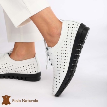 Pantofi Perforati dama din Piele Naturala cu mici perforatii CRL0188 ALB - Img 3