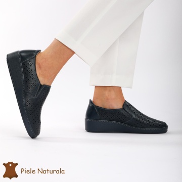 Pantofi Perforati dama din Piele Naturala cu mici perforatii CRL0193 NAVY - Img 2
