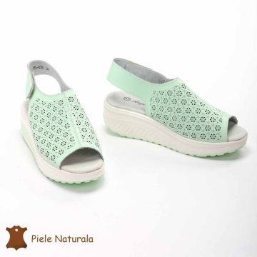 Pantofi Perforati dama din Piele Naturala cu talpa inalta CRL0187 VERDE - Img 3