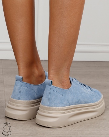 Pantofi sport damă din piele naturală Intoarsa CRL1865 ALBASTRU - Img 3