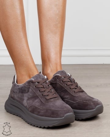 Pantofi sport damă din piele naturală Intoarsa cu talpă înaltă CRL1864 GRI
