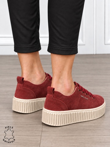 Pantofi sport damă din piele naturală intoarsa stil clasic CRL1868 BORDO - Img 3