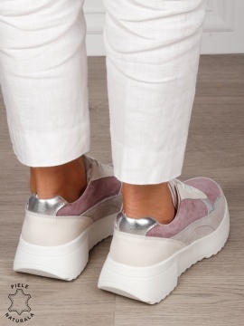 Pantofi sport damă din piele naturală și piele naturală întoarsă, multicolor CRL1564 MOV - Img 3