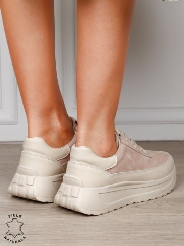 Pantofi sport din piele naturală cu design contemporan CRL1814 BEJ - Img 3