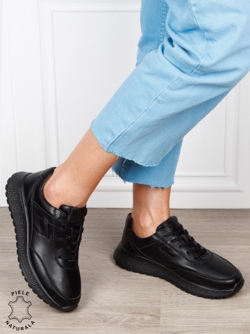 Pantofi sport din piele naturală pentru confort și stil CRL1813 NEGRU - Img 2