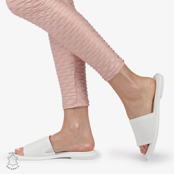 PAPUCI DAMA DIN PIELE NATURALA CU TALPA JOASA CRL1426 ALB - Img 2