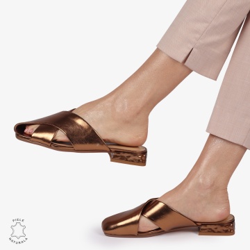 PAPUCI Dama Piele Naturala CU MODEL PE TOC CRL1395 BRONZ - Img 4