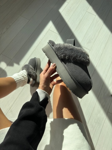 PAPUCI DAMA TIP UG din PIELE INTOARSA CU ELASTIC LA SPATE CRL1269