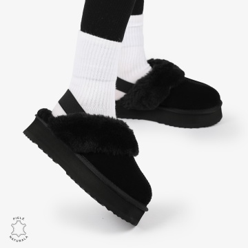 PAPUCI DAMA TIP UG din PIELE INTOARSA CU ELASTIC LA SPATE CRL1269 CULOARE: Negru - Img 5