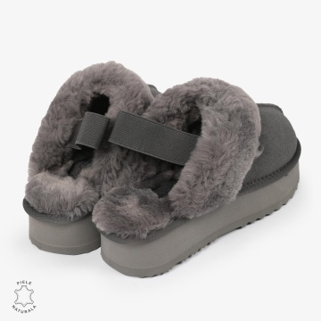 PAPUCI DAMA TIP UG din PIELE INTOARSA CU ELASTIC LA SPATE CRL1269 CULOARE: Gri inchis - Img 6