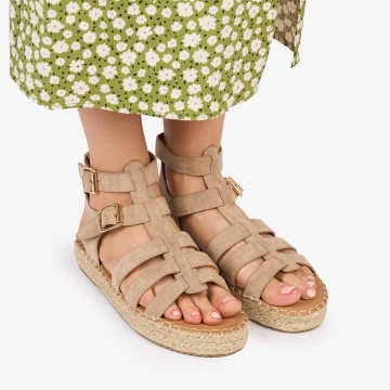 SANDALE Dama DIN PIELE ECOLOGICA INTOARSA CRL1022 Culoare: khaki - Img 2