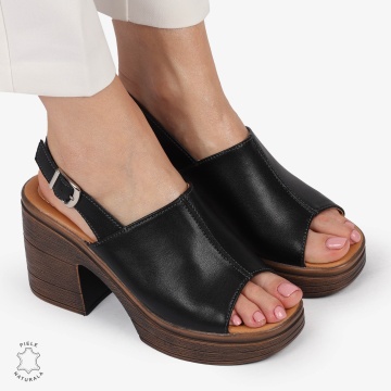 Sandale DAMA DIN PIELE NATURALA CU TOC GROS CRL1409 NEGRU - Img 3